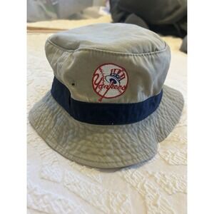 Vintage New York Yankees Uncle Sam Logo Bucket Hat – Khaki Navy MLB Baseball Cap